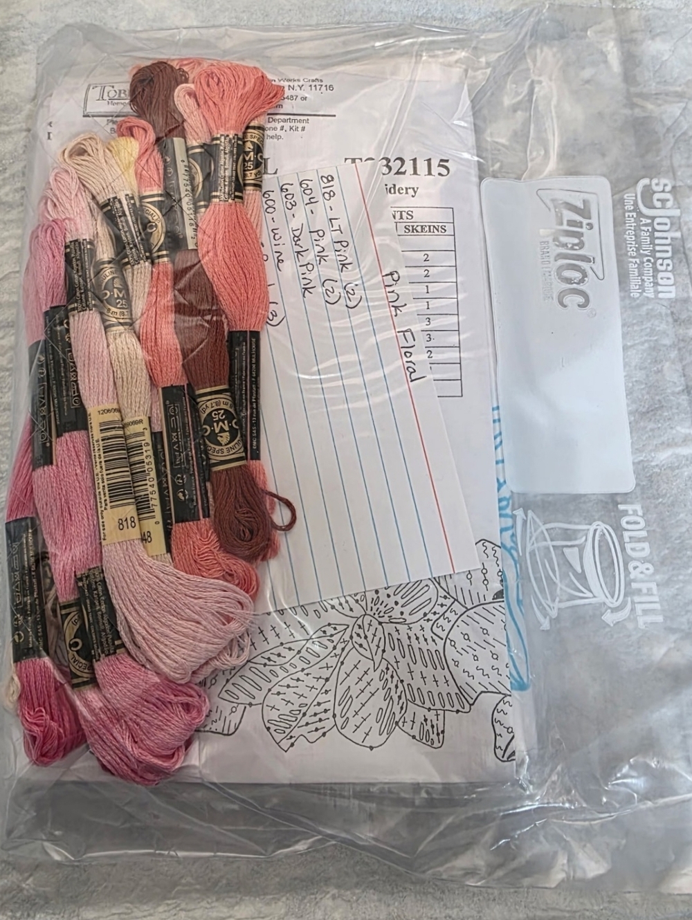 Design Works "Pink Floral" Pillowcases Stamped For Embroidery With Floss - Picture 2 of 4